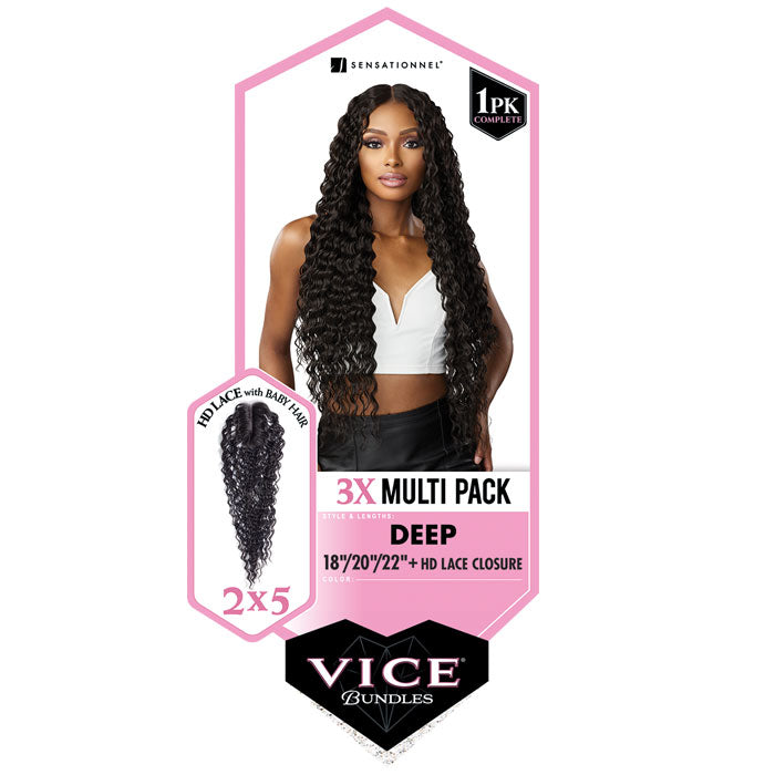 Sensationnel Vice Bundles 3x Multi Pack Weave + HD Lace Closure - DEEP Alexwigs