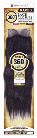 Shak-N-Go Naked 100% Brazilian Virgin Remy 360 CIRCULAR LACE CLOSURE STRAIGHT 16 Inch Alexwigs