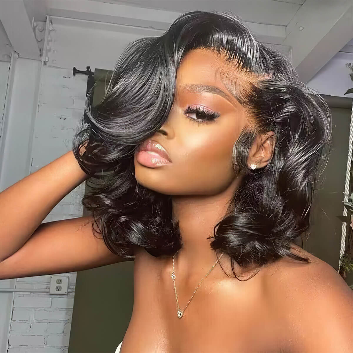 12" = $89 Short Bob Wig Loose Body Wave Pre Plucked HD Lace Human Hair Wig Beginner Friendly Glueless Alexwigs