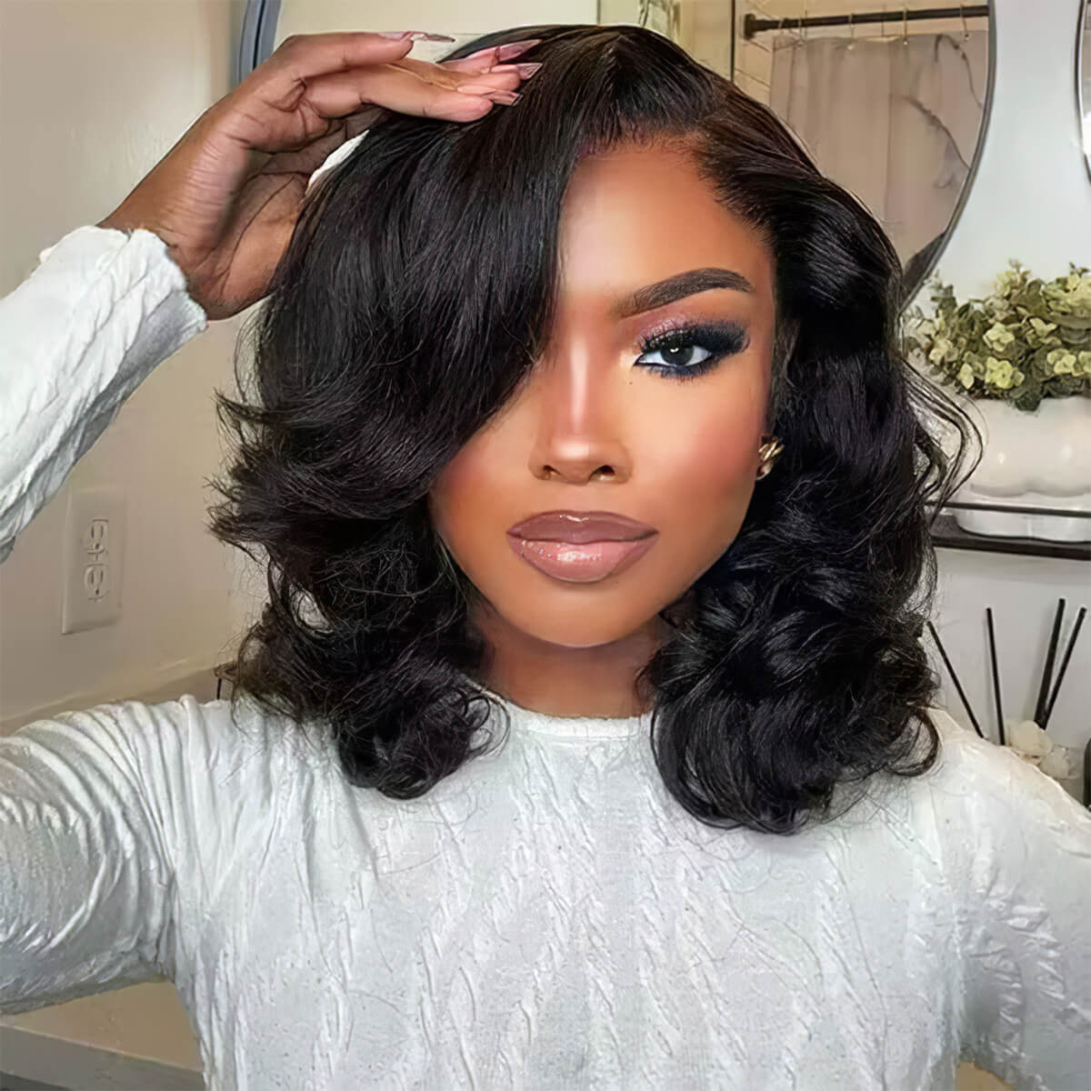 12" = $89 Short Bob Wig Loose Body Wave Pre Plucked HD Lace Human Hair Wig Beginner Friendly Glueless Alexwigs