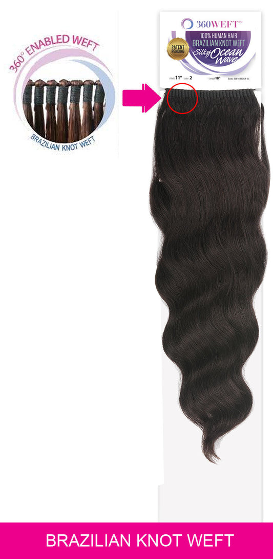 New Born Free 360 Weft 100% Human Hair Weave - BRAZILIAN KNOT WEFT SILKY OCEAN WAVE 18 Inch Alexwigs