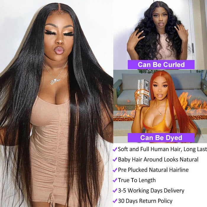 13x4 HD Lace Frontal Wigs Pre Plucked Glueless Straight Human Hair Wigs For Black Women Alexwigs