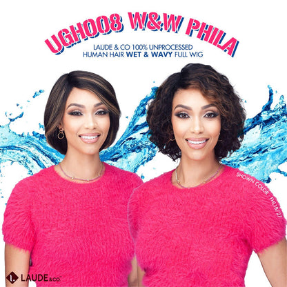 Laude & Co 100% Unprocessed Human Hair Wet & Wavy Full Wig - UGH008 W&W PHILA Alexwigs