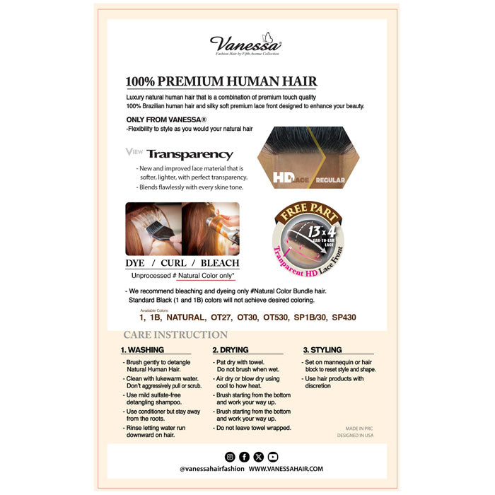 Vanessa Premium Brazilian 100% Human Hair Glueless HD 13x4 Lace Front Wig - H134 CENTIS Alexwigs