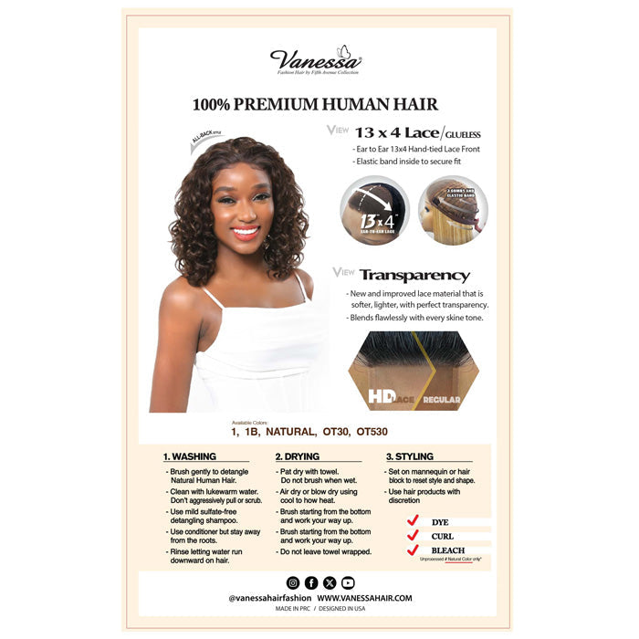 Vanessa Premium Brazilian Glueless 13x4 HD Lace Front Wig - H134 KISSI - 100% Human Hair Alexwigs
