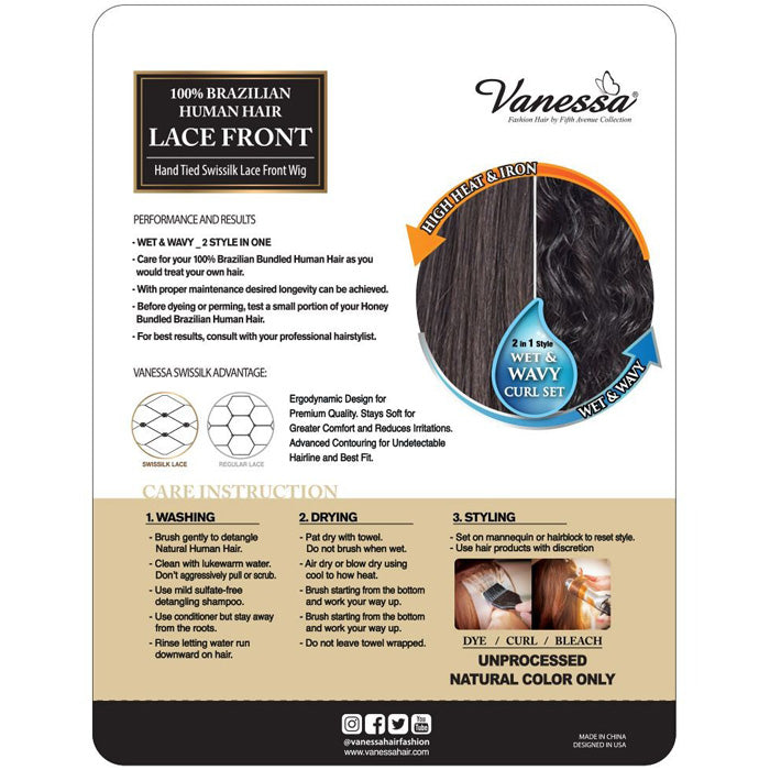 Vanessa 100% Brazilian Human Hair Wet & Wavy Swissilk Lace Front Wig - TMH GINI Alexwigs