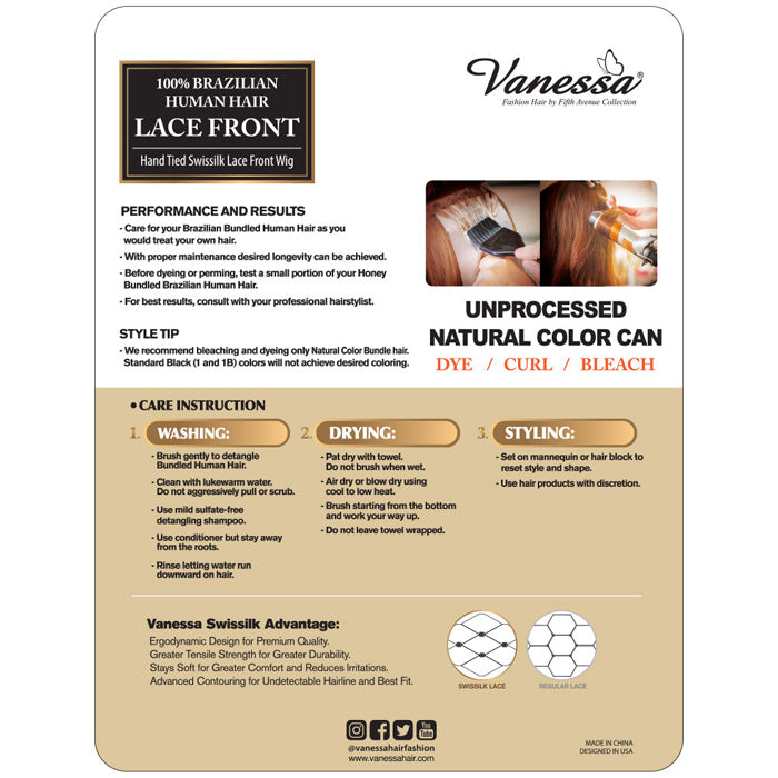 Vanessa 100% Brazilian Human Hair Swissilk Lace Front Wig - TCH ILONA Alexwigs