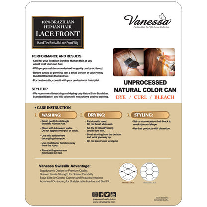 Vanessa 100% Brazilian Human Hair Swissilk Lace Front Wig - TCH ILONA Alexwigs