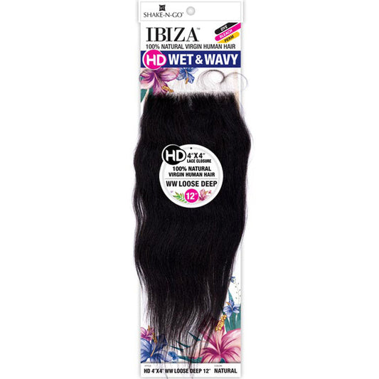 Shake-N-Go Ibiza 100% Virgin Human Hair 4X4 HD Wet & Wavy Lace Closure - WW LOOSE DEEP 12 Alexwigs