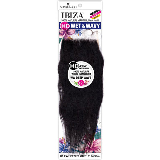 Shake-N-Go Ibiza 100% Virgin Human Hair 4X4 HD Wet & Wavy Lace Closure - WW DEEP WAVE 12 Alexwigs